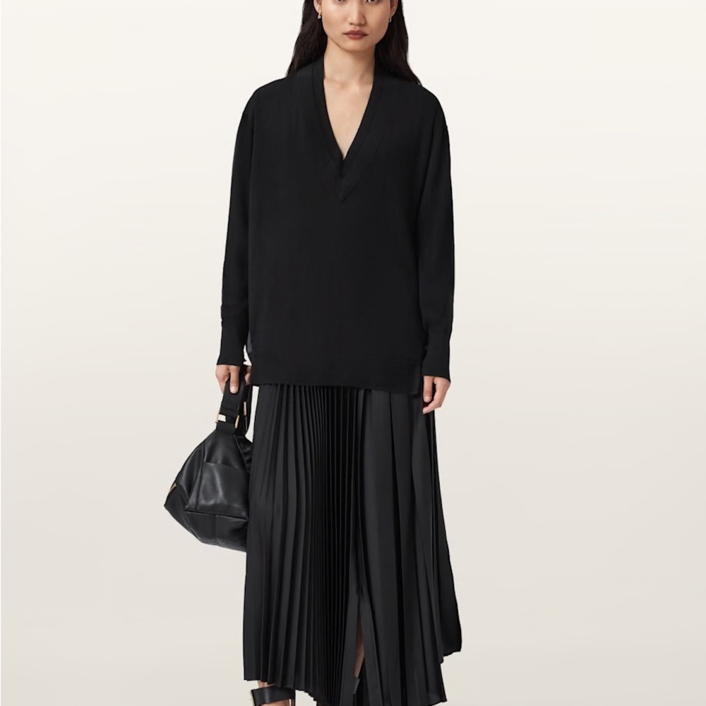 All Saints Bern Black V-Neck Wool Sweater - Picture 2 of 5